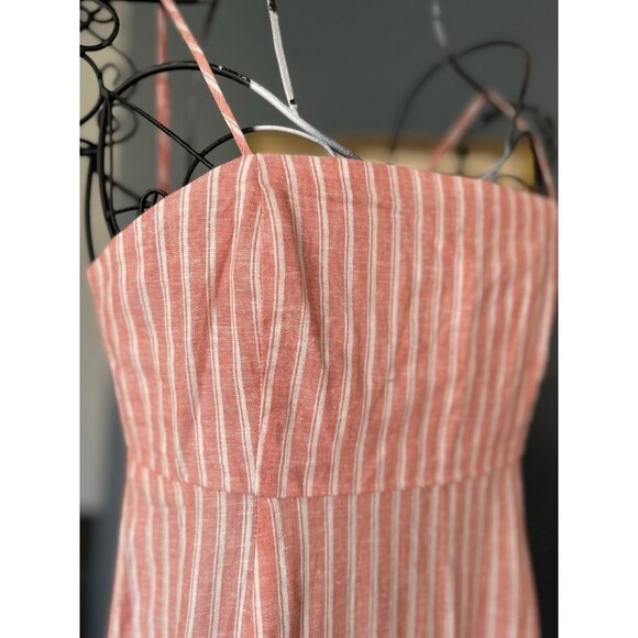 GAP Linen Blend Empire Waist Maxi Orange Coral Stripe Dress Size 0 Petite - Picture 4 of 8